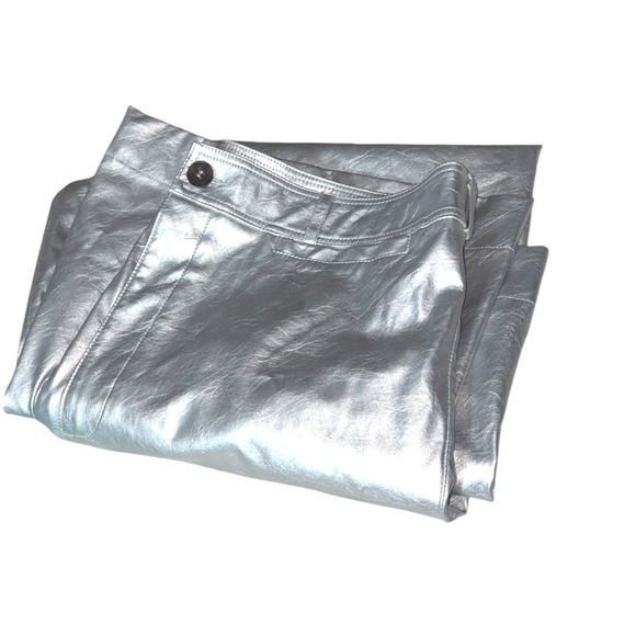 Maeve Anthro The Ettie Highrise Wide Leg Crop Faux leather metallic pants 33T - Picture 10 of 13